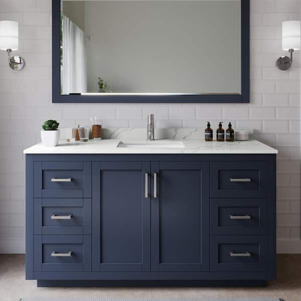 Wyndham Collection Miranda 60 in. W x 22 in. D x 33.75 in. H Single Bath Vanity in Dark Blue with Giotto Quartz Top