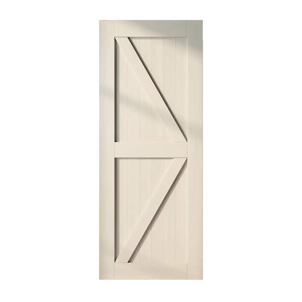 HOMACER 48 in. x 96 in. K-Frame Tinsmith Gray Solid Natural Pine Wood Panel Interior Sliding Barn Door Slab with Frame