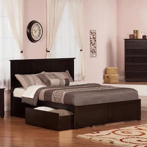Madison Espresso Brown Solid Wood Frame King Platform Bed with Footboard and Storage Drawers