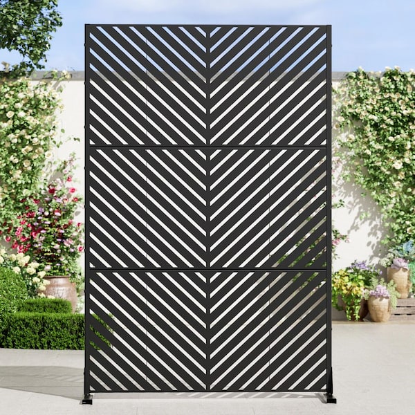 47 in. x 72 in. Black Galvanized Steel Wall Sculpture Design Privacy Screen for Garden Outdoor Decorative Fence Panel