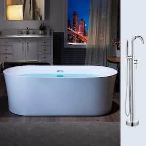 67 in. L x 31.5 in.W Acrylic Flat Bottom Bathtub in White with Chrome Drain and Tub Filler