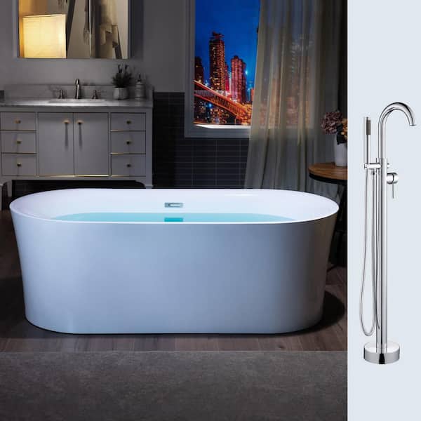 WOODBRIDGE 67 in. L x 31.5 in.W Acrylic Flat Bottom Bathtub in White with Chrome Drain and Tub Filler