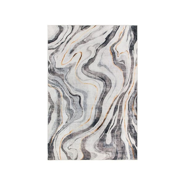 Contemporary Marble Washable Non Slip Gray 3 ft. x 5 ft. Area Rug