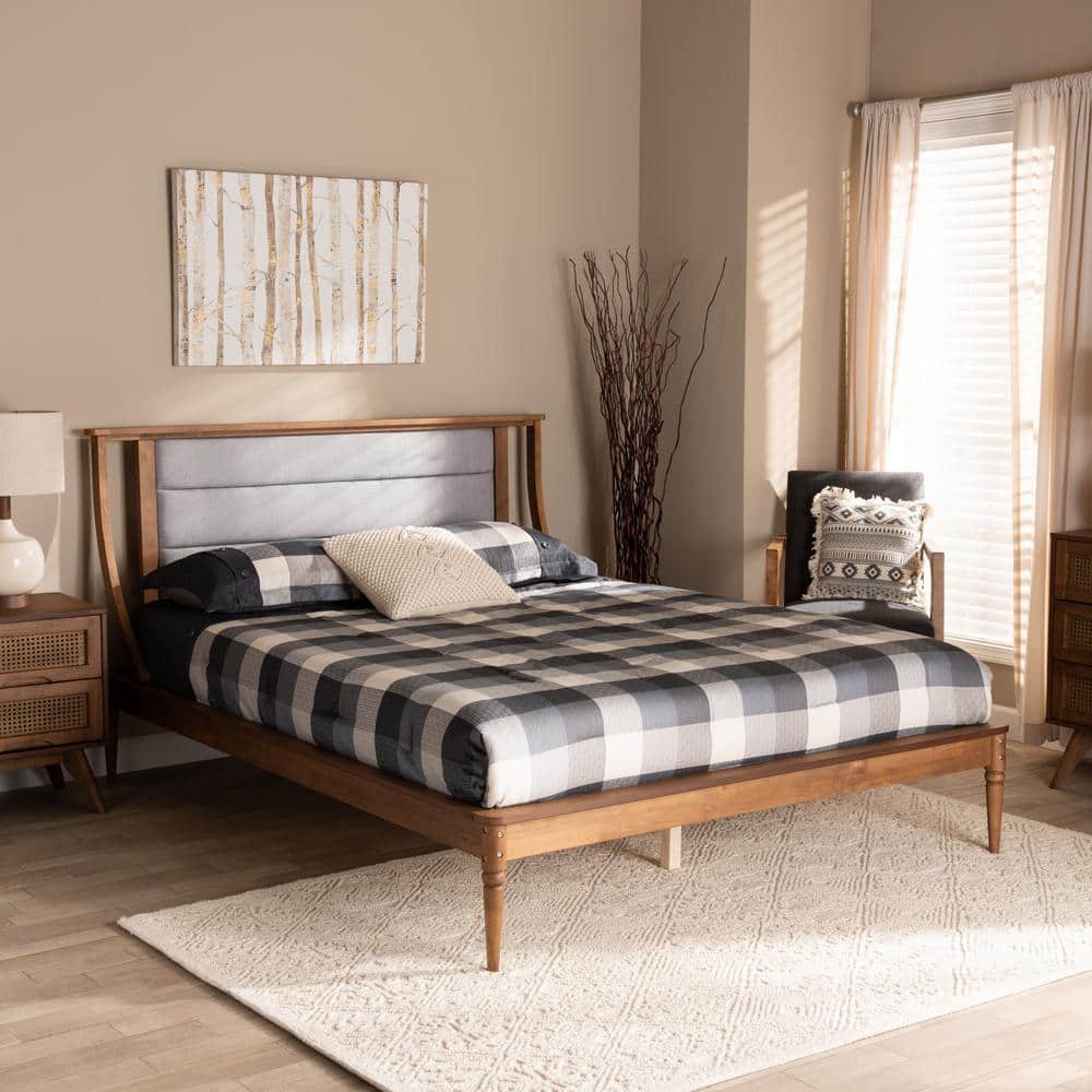 Regis Light Grey Queen Platform Bed with Tufted Headboard