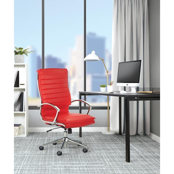 Office Star Products High Back Manager's Faux Leather Chair in Red