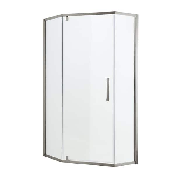 34-1/8 in. W x 72 in. H Neo Angle Pivot Semi Frameless Corner Shower Enclosure in Brushed Nickel Finish with Hardware