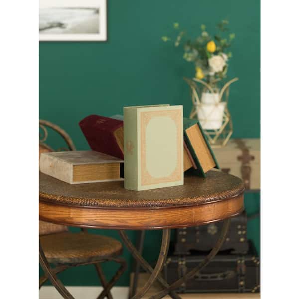 Vintiquewise Antique Green Decorative Wooden Vintage Book Shaped Trinket Storage Box