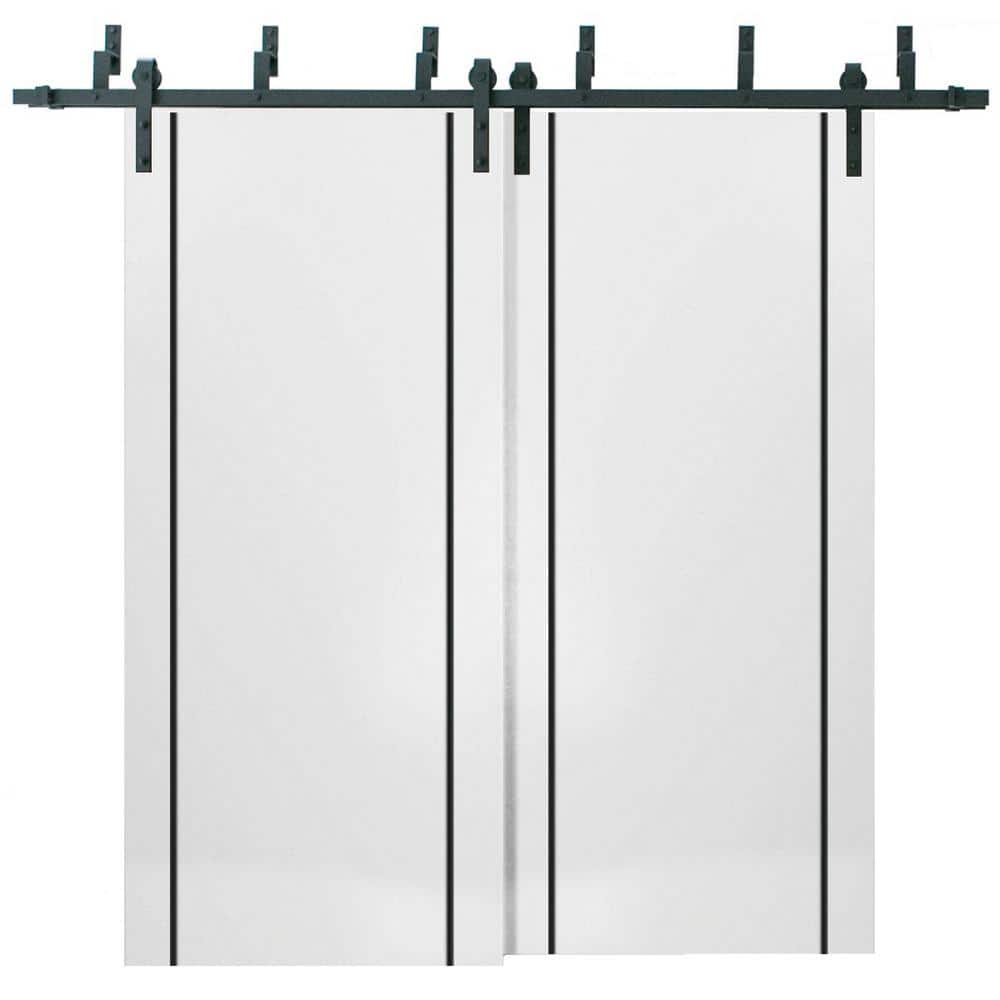 60 in. x 96 in. 2 Panel White Solid Wood with Honeycomb Sliding Barn Door with Hardware Kit price history on PriceWatchPro