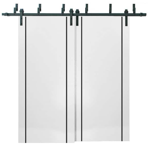 Sartodoors 60 in. x 96 in. 2 Panel White Solid Wood with Honeycomb Sliding Barn Door with Hardware Kit