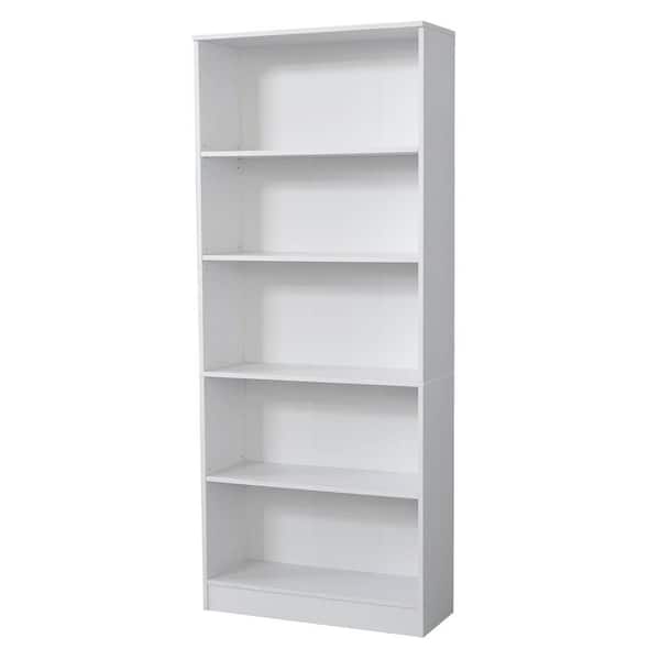 White Wood 5 Shelf Standard Bookcase, 90 Inch Tall Bookcase White