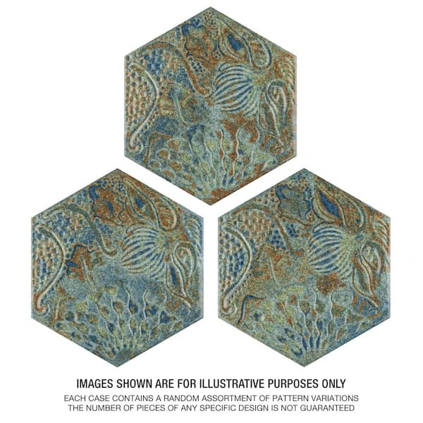 SomerTile - Gaudi React 9" X 10" Porcelain Hex Tile - Ocean - View #11