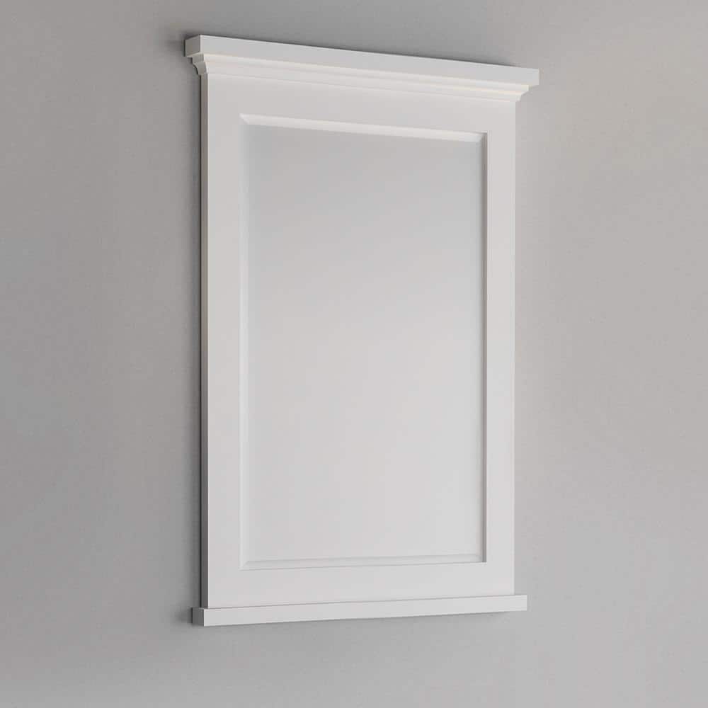 Elegant Matte White Rectangular Wood Bathroom Vanity Mirror