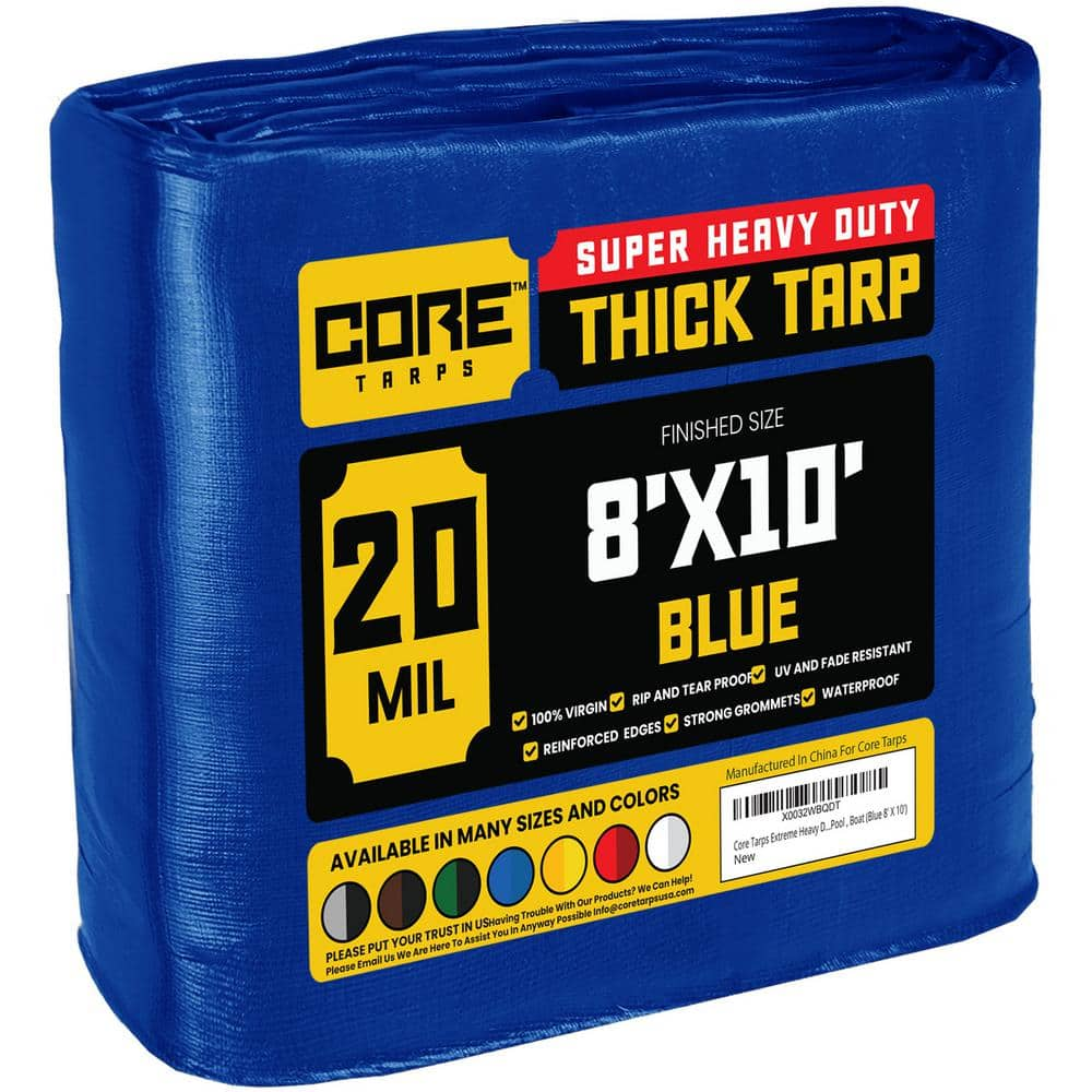 Core Tarps 8 Ft X 10 Ft Blue 20 Mil Heavy Duty Polyethylene Tarp Waterproof Uv Resistant