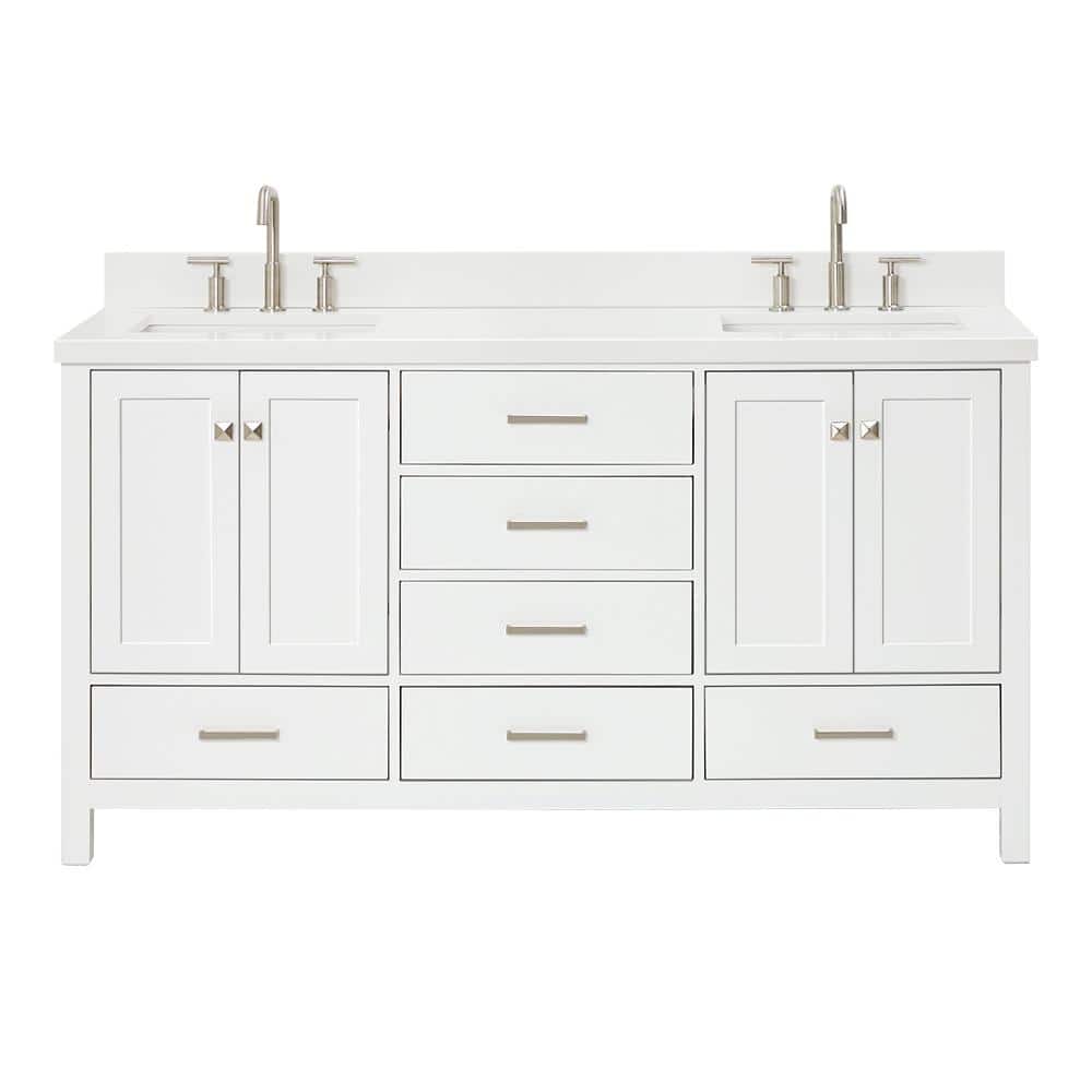 White Quartz Double Vanity with Rectangular Sinks