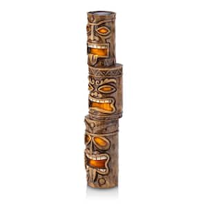 19 in. Tall Outdoor 3-Tier Tiki Totem Statue with Solar LED Lights Yard Decoration