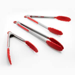Stainless Steel Red 9" Silicone Tongs Set of 2 w/ Stay Cool Handle