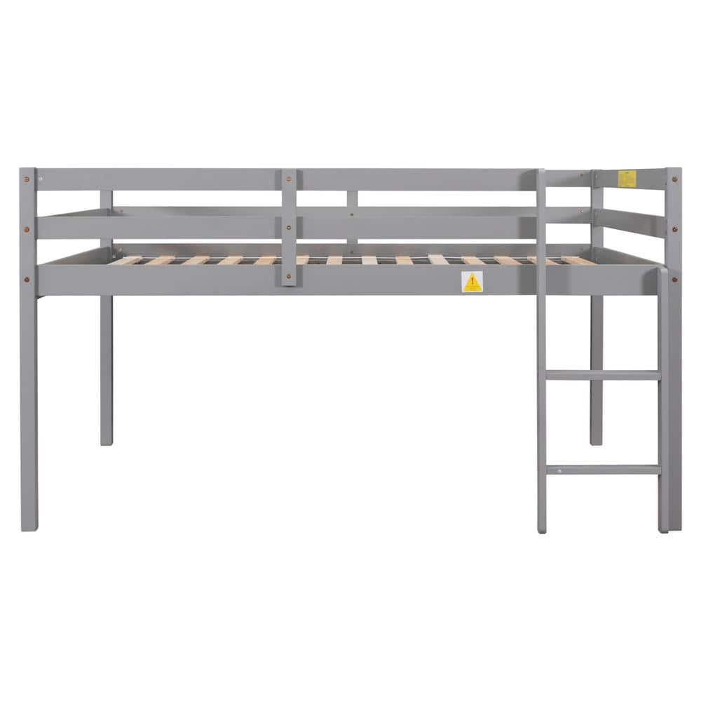 URTR Modern Gray Full Size Low Loft Bed, Wooden Loft Bed Frame with ...