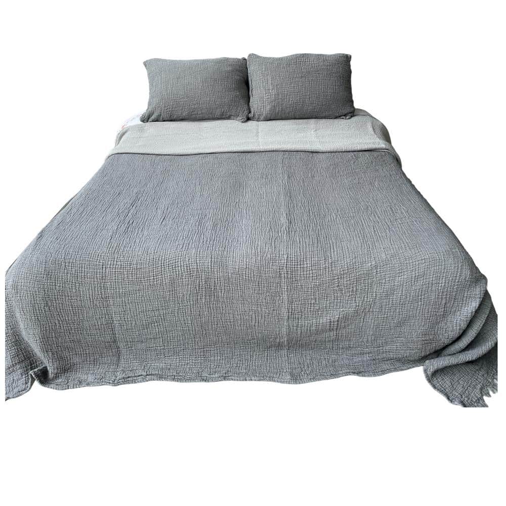 Anthracite Queen Reversible Organic Cotton Bedspread Set