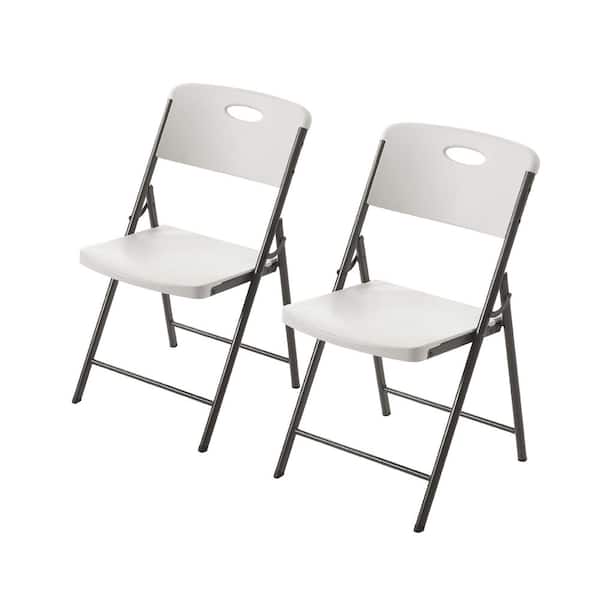 HDX Metal Frame Almond/Black Resin Seat Indoor/Outdoor Folding