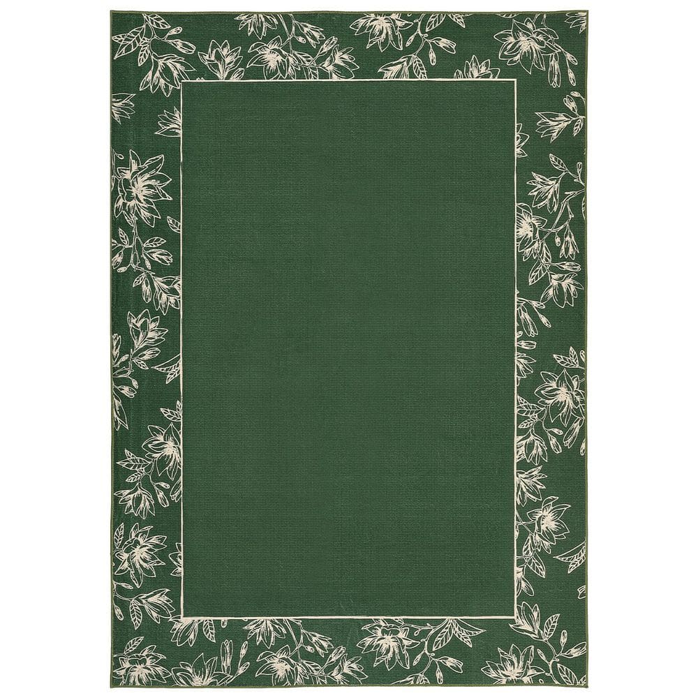 Dark Green 9 ft. x 12 ft. Leaf Print Bordered Rug Ultra Thin Soft for ...