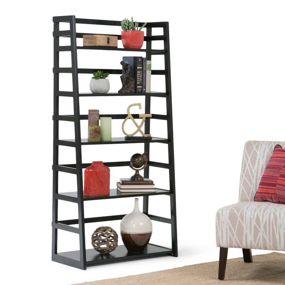 Acadian Solid Wood 30" Transitional Black Ladder Shelf