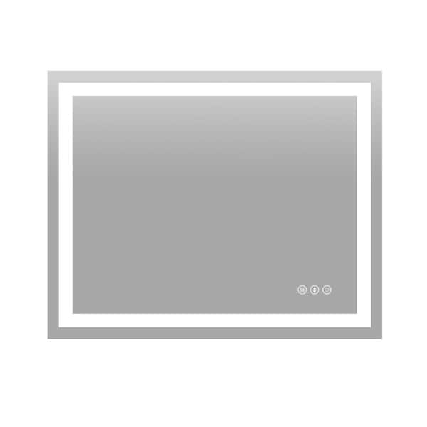 40 in. W x 32 in. H Small Rectangular Frameless LED Light Dimmable Anti-Fog wall mount Bathroom Vanity Mirror