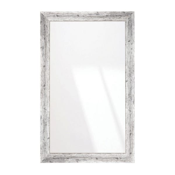 BrandtWorks 33 in. W x 56 in. H Weathered Timber Inspired Rustic White and Gray Sloped Framed Wall Mirror