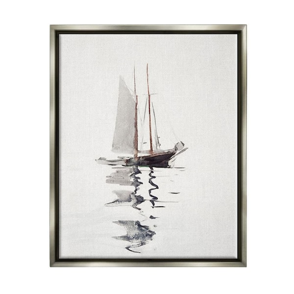 The Stupell Home Decor Collection Tranquil Sailboat Vessel Floating Ocean Reflection by Lettered and Lined Floater Frame Nature Art Print 31 in. x 25 in.
