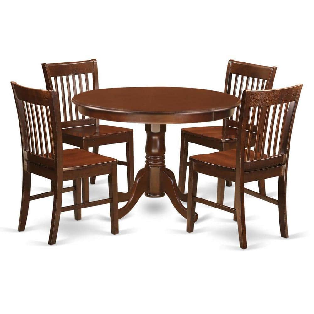 Mahogany Finish Round Dining Table with 4 High Back Chairs