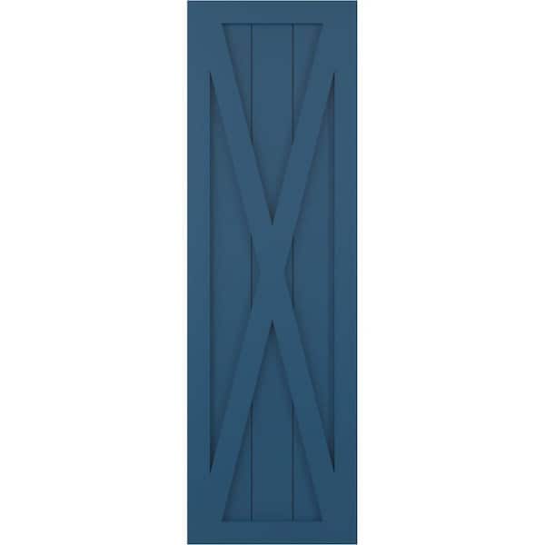 Ekena Millwork 12 in. x 56 in. True Fit PVC Single X-Board Farmhouse Fixed Mount Board and Batten Shutters Pair in Sojourn Blue