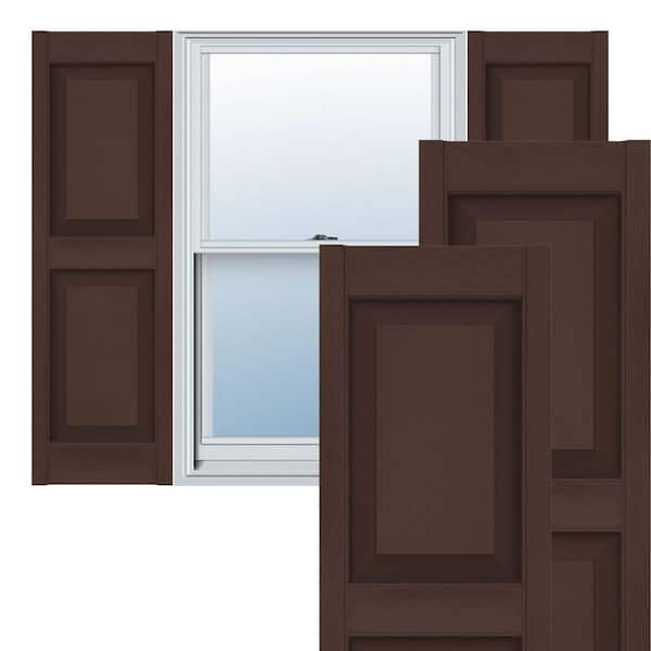 Ekena Millwork 14-1/2 in. x 32 in. Lifetime Vinyl Custom Two Equal Raised Panel Shutters Pair Federal Brown