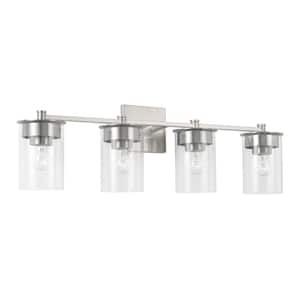 29.5 in. W x 9 in. H 4-Light Vanity Light in Brushed Nickel with Clear Glass