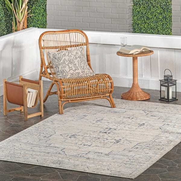 Lolita Faded Machine Washable Beige 7 ft. x 9 ft. Indoor/Outdoor Area Rug
