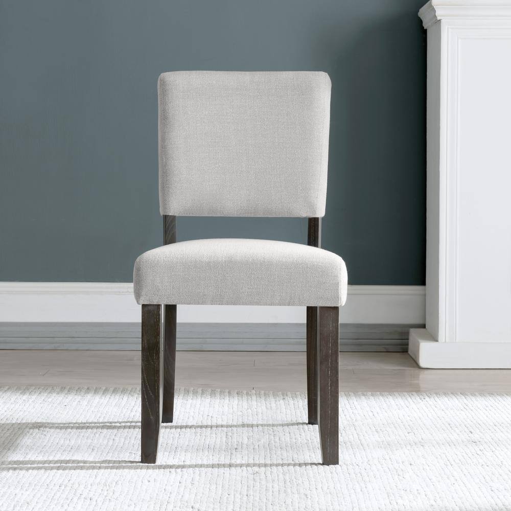 Heather Gray Upholstered Linen Side Chair with Wood Legs, Set of 2