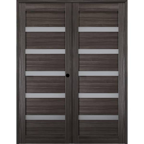 Belldinni Leora 72 in. x 80 in. Left-Handed Active 5-Lite Frosted Glass Gray Oak Wood Composite Double Prehung French Door