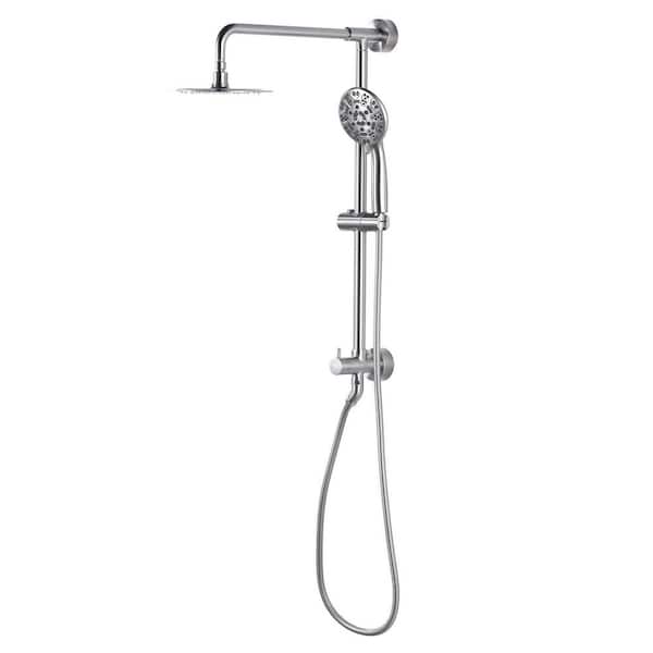 7-Spray Wall-Mount Dual Fixed and Handheld Shower Head with Rainfall Shower and Soap dish, 1.8 GPM in Brushed Nickel