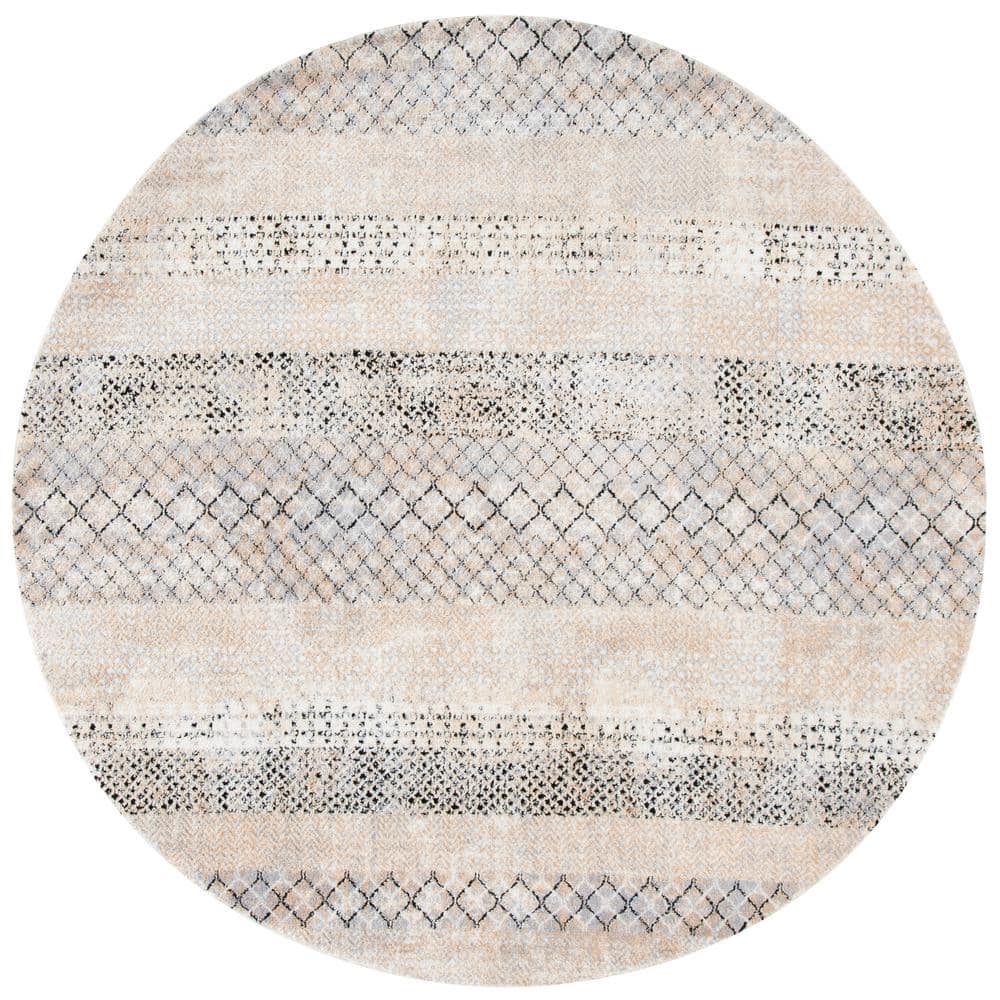 SAFAVIEH Amelia Gray/Gold 9 ft. x 9 ft. Round Geometric Distressed Area