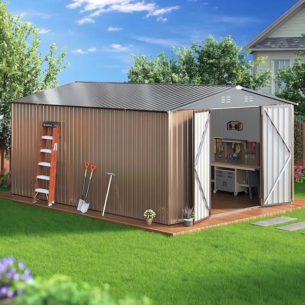 10 ft. W x 14 ft. D Outdoor Metal Shed Storage with Updated Frame Structure and Lockable Doors (140 Sq. Ft）