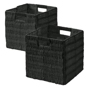 Wicker Paper Storage Basket Cube Bin (Set of 2) - Black