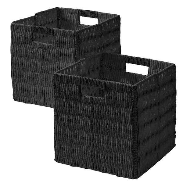 Ornavo Home Wicker Paper Storage Basket Cube Bin (Set of 2) - Black