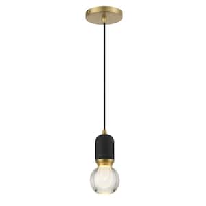 Mixed Up 8-Watt 1-Light Sand Black and Mountain Gold Integrated LED Shaded Mini Pendant Light with Clear Glass Shade