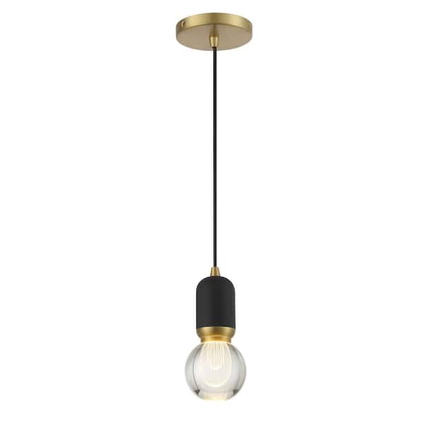 George Kovacs Mixed Up 8-Watt 1-Light Sand Black and Mountain Gold Integrated LED Shaded Mini Pendant Light with Clear Glass Shade