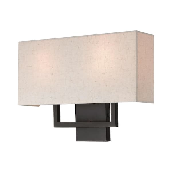 AVIANCE LIGHTING Prithchard 16 in. Bronze ADA Sconce with Oatmeal Fabric Hardback Shade