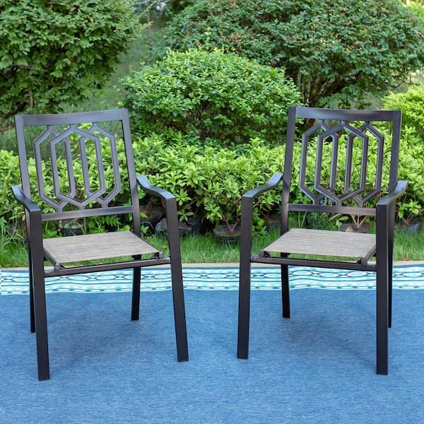 PHI VILLA Black Stackable Fashion Metal Patio Outdoor Dining Chair (2Pack) HDE106 The Home Depot