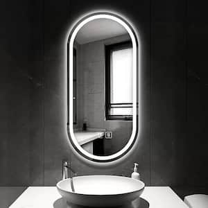 32 in. W x 16 in. H Oval Frameless Wall 3 Colors LED Bathroom Vanity Mirror in Silver