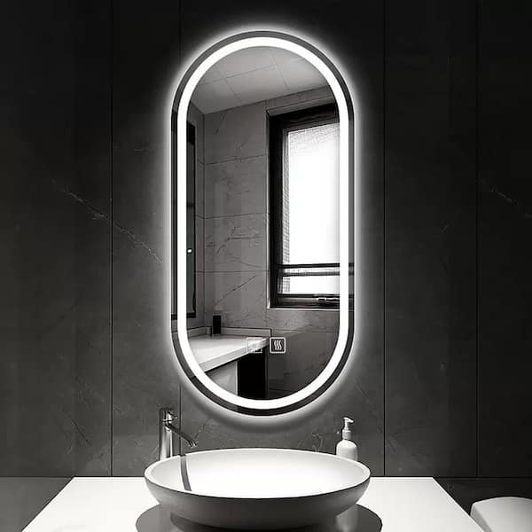 yulika 32 in. W x 16 in. H Oval Frameless Wall 3 Colors LED Bathroom Vanity Mirror in Silver