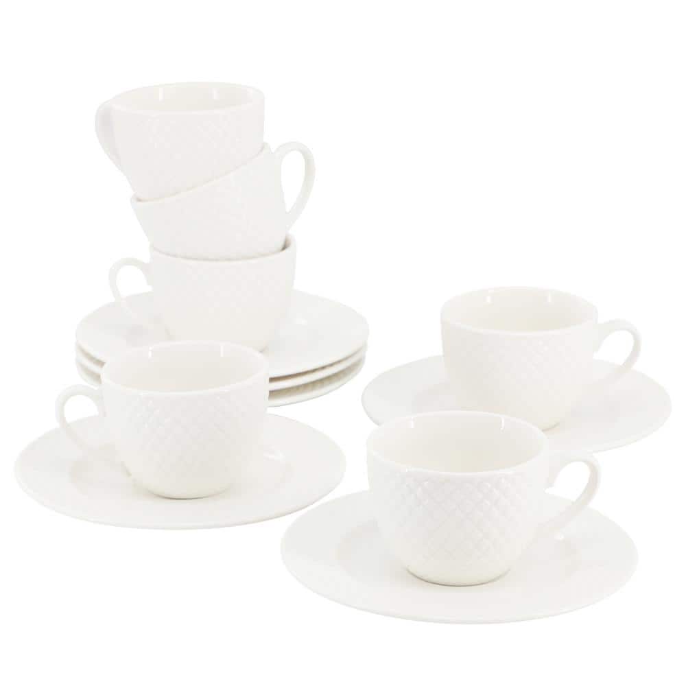 Sol 12 Piece 3 Ounce Porcelain Espresso Cup with Saucer Set in White