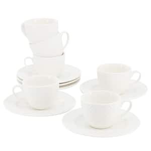 Sol 12 Piece 3 Ounce Porcelain Espresso Cup with Saucer Set in White