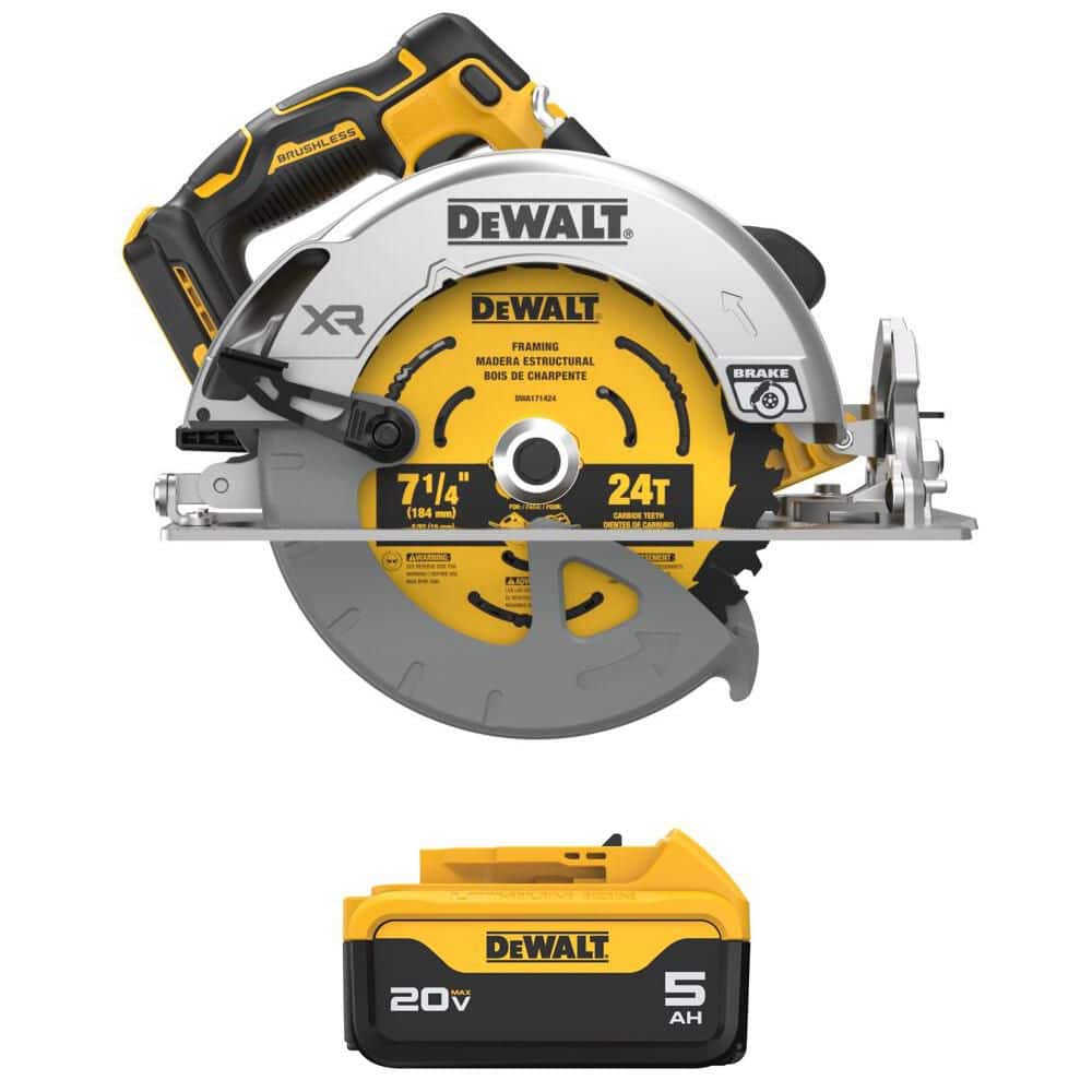 DEWALT 20V Max Lithium-Ion 7-1/4 in. Cordless Circular Saw with 20V Max Premium 5.0Ah Battery Pack DCS590BWDCB205