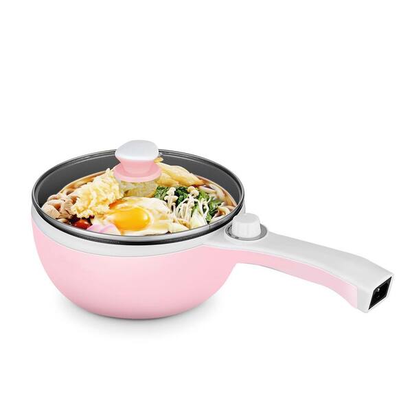 1.5 L Mini Portable Electric Hot Pot, Stainless Steel Non-Stick Sauté Pan, Rapid Noodles Electric Pot, Pink